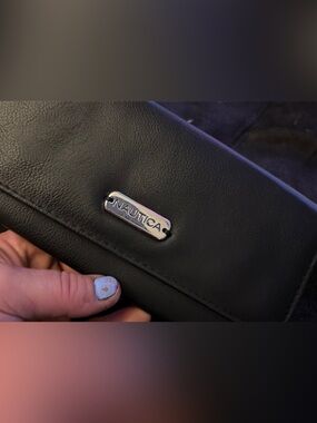Nautica Black Leather Bi-Fold Wallet with Silver Logo